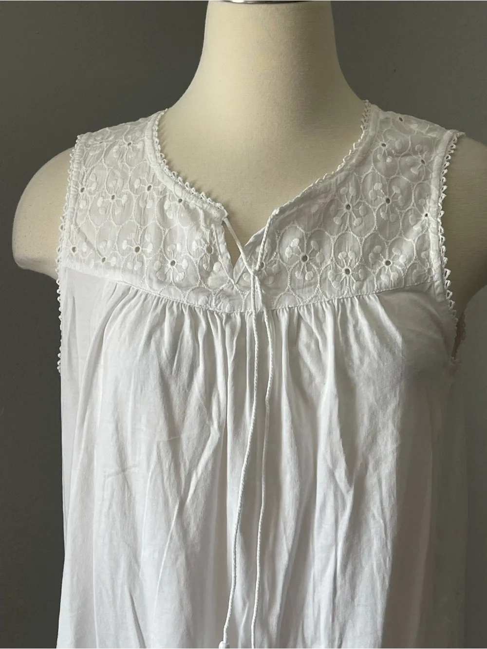 Sigrid Olsen White Eyelet Trim Cotton Chemise Slip - Picture 3 of 7